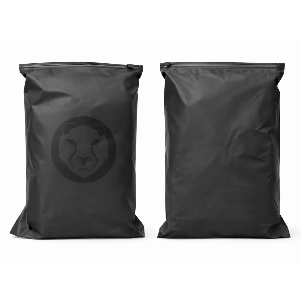 Two black Mammal Strength drawstring storage bags included with Mammal Strength elbow sleeves for protection and transport