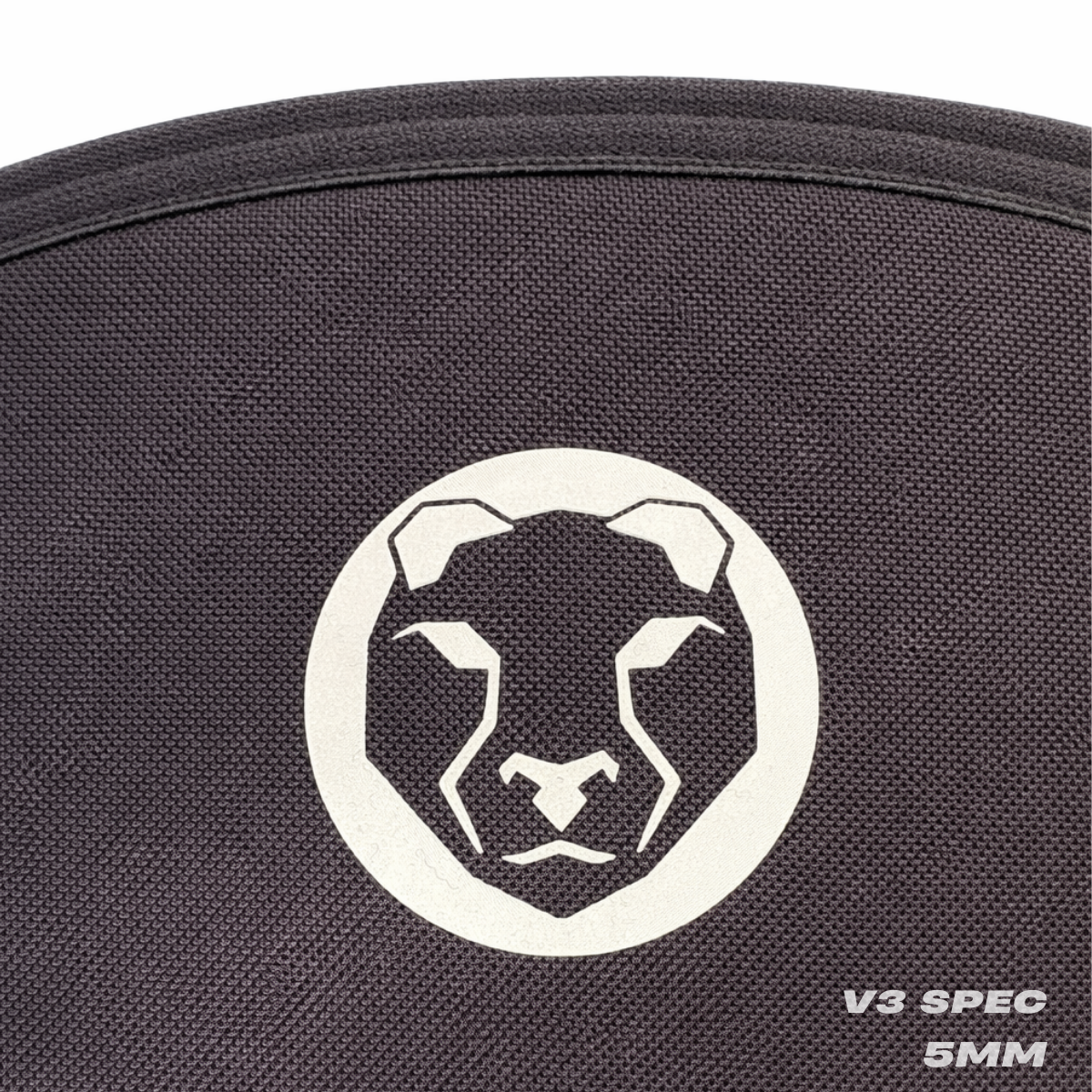 Mammal Strength logo detail on V3 5mm knee sleeves showing branded neoprene fabric