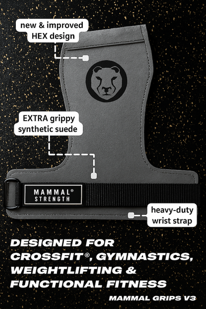 Mammal Strength grip with features highlighted on a black background