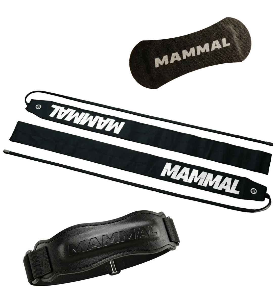 Black and white MAMMAL branded equipment on a white background