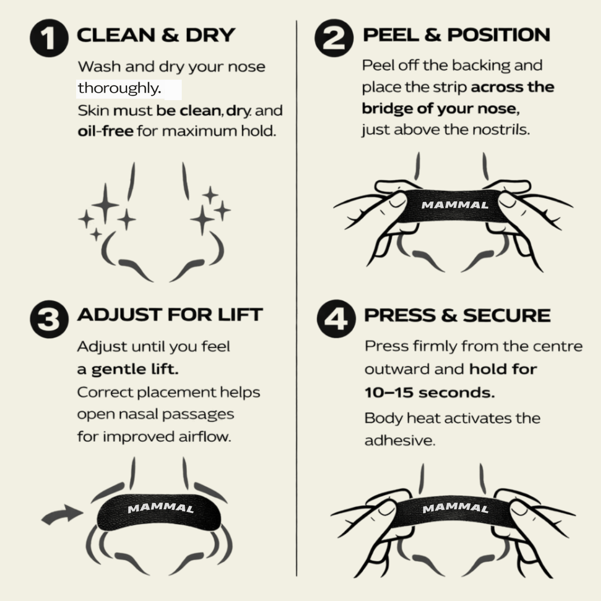 Mammal Nasal Strips - Performance Breathing Support (30 Pack) - Exercise &amp; Rest