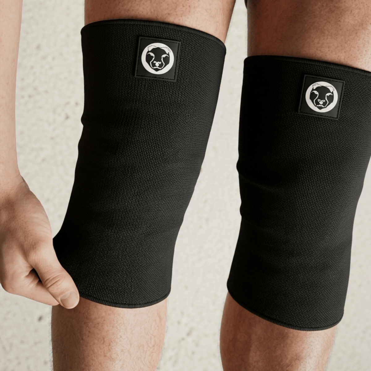 Mammal Strength 3mm double ply knee sleeves front view worn for gym training knee support