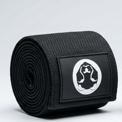 Mammal Strength black knee wrap heavy duty elastic support with logo detail