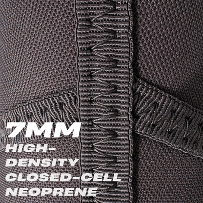 Close-up of Mammal Strength Stiff Knee Sleeves PRO showing ultra-stiff 7mm high-density closed-cell CR neoprene construction