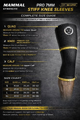 Mammal Stiff Knee Sleeves PRO size guide chart, S to XL