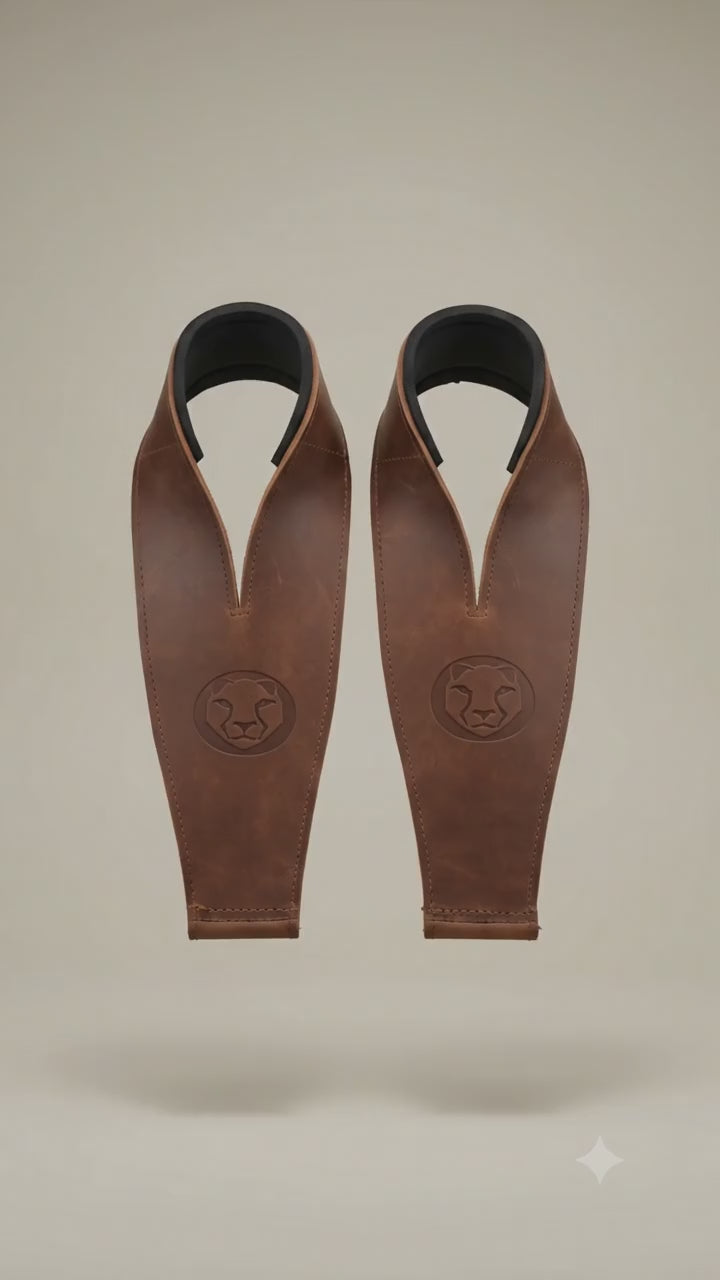 Leather brown weightlifting Straps Rotating
