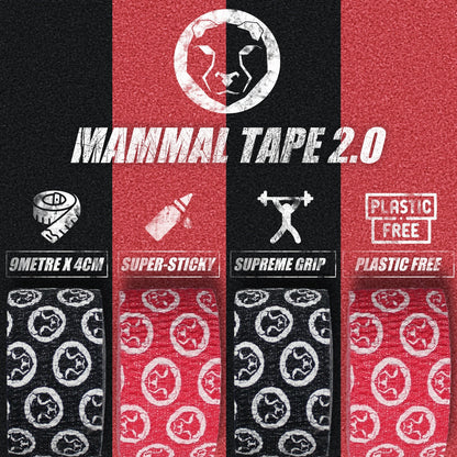 Mammal Tape - 9-Metre Rolls - Thumb &amp; Weightlifting Tape (BLACK / 4-PACK) - Mammal Strength 