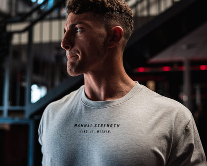 Grey print unisex gym tee for CrossFit and strength training – Mammal Strength
