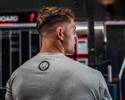 Grey print unisex gym tee for CrossFit and strength training – Mammal Strength